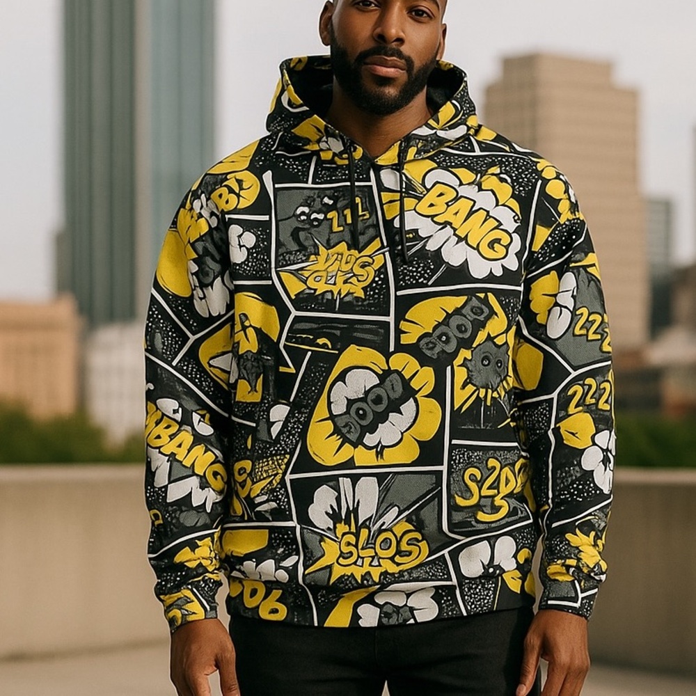 Oh Snap by Drill Clothing Co. cartoon Graphic Hoodie‎ shirt grey yellow small